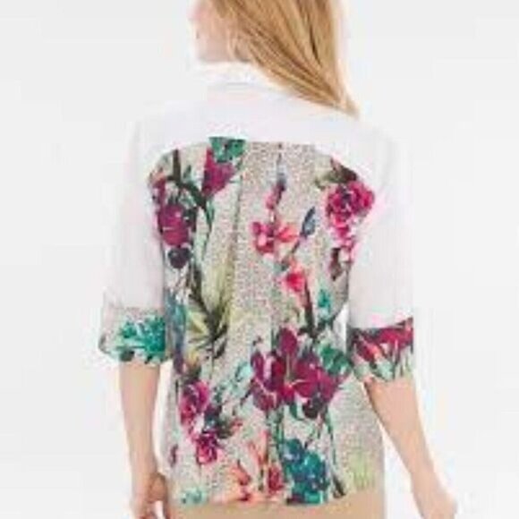 Chico's Tropical Pleat Back Shirt Top 0 Small NWT - Picture 2 of 8